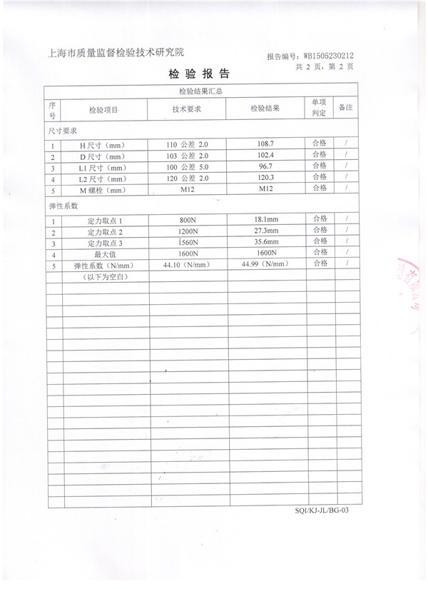 上海淞江ZTA型水泵弹簧减震器检验报告 上海淞江ZTA型水泵弹簧减震器检验报告